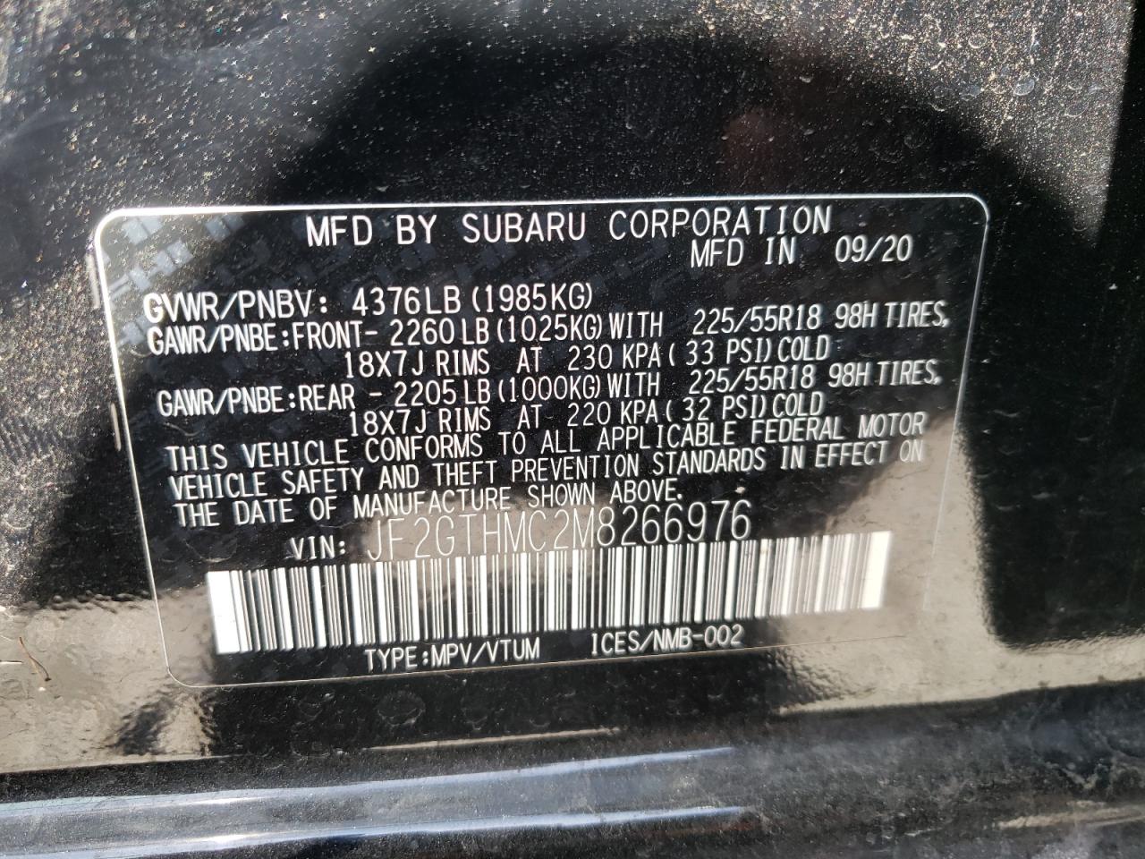 Photo 10 from auction – 2021 SUBARU CROSSTREK with VIN JF2GTHMC2M8266976