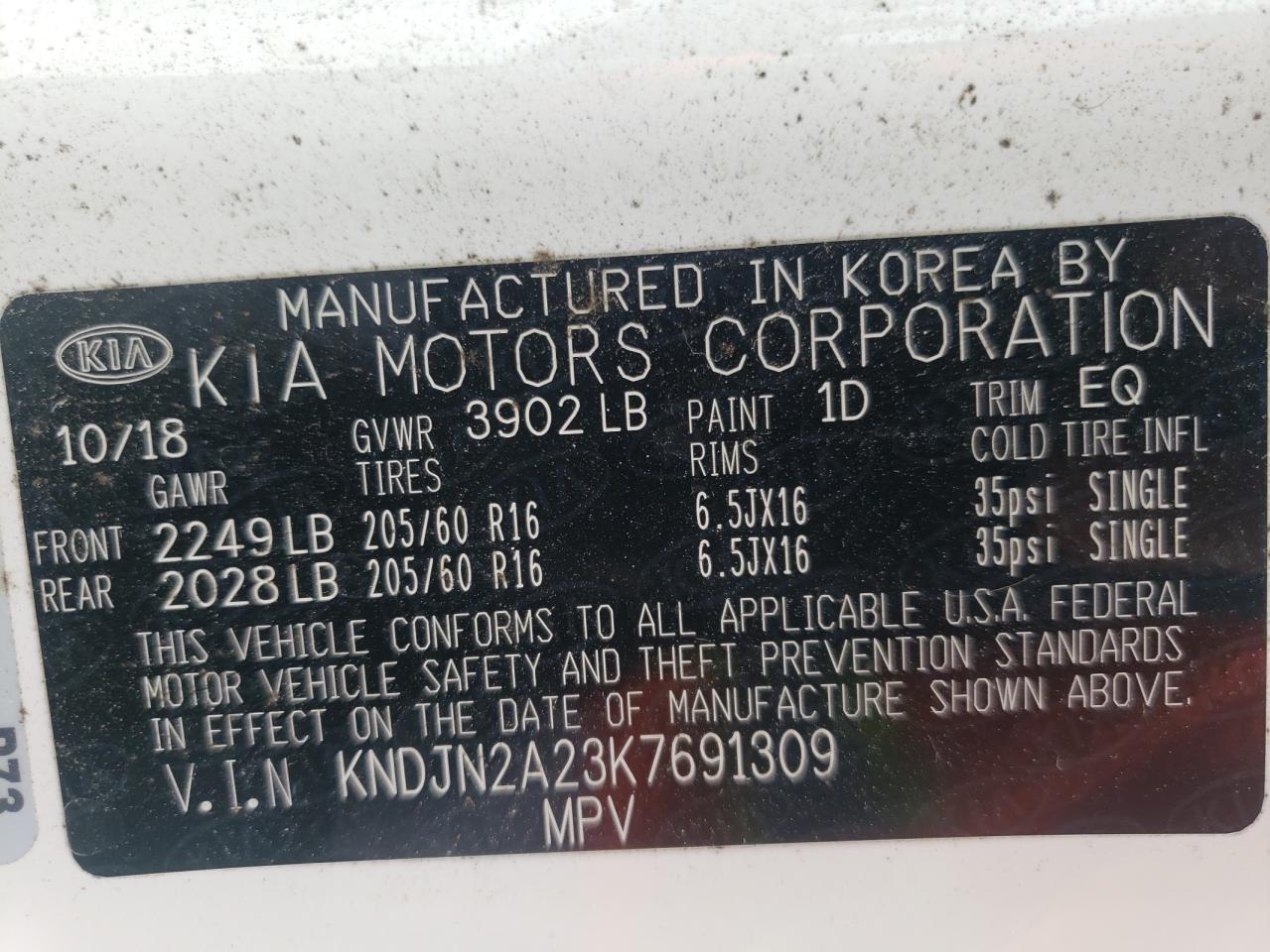 Photo 10 from auction – 2019 KIA SOUL with VIN KNDJN2A23K7691309