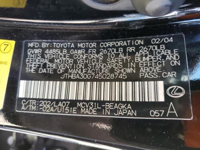 Photo 10 from auction – 2004 LEXUS ES 330 with VIN JTHBA30G745028745