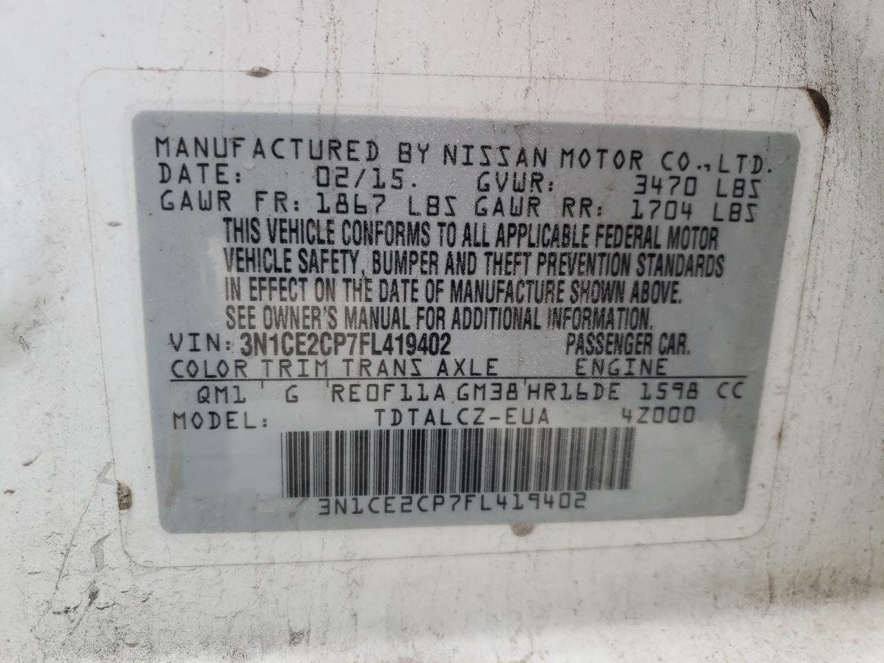 Photo 10 from auction – 2015 NISSAN VERSA NOTE with VIN 3N1CE2CP7FL419402
