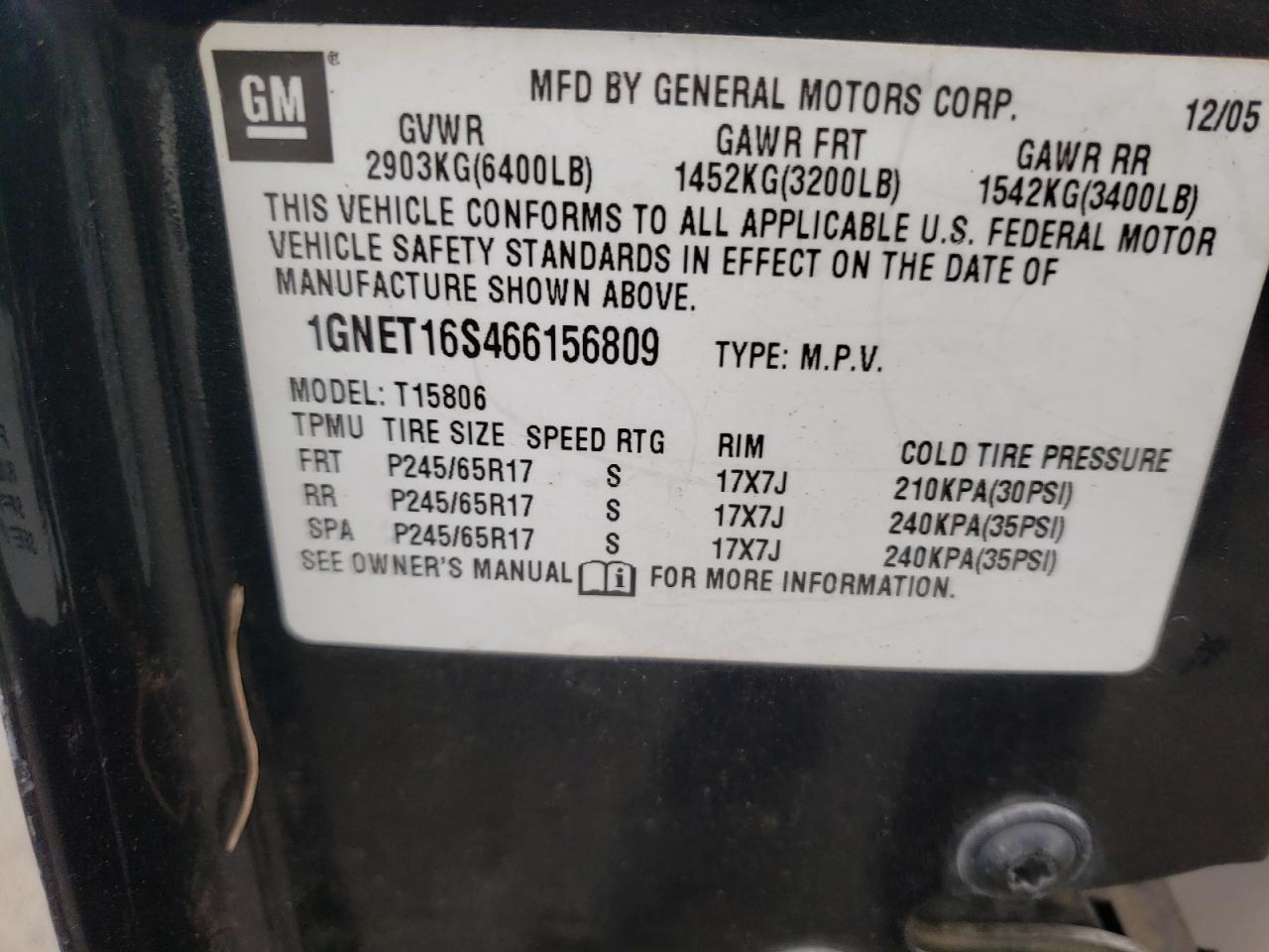 Photo 10 from auction – 2006 CHEVROLET TRAILBLAZE with VIN 1GNET16S466156809