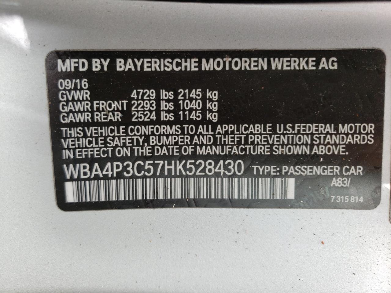 Photo 10 from auction – 2017 BMW 440XI with VIN WBA4P3C57HK528430