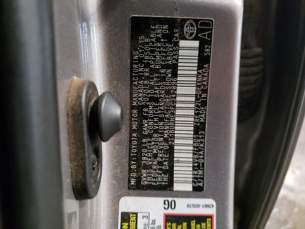 Photo 10 from auction – 2015 TOYOTA COROLLA L with VIN 2T1BURHE3FC342896