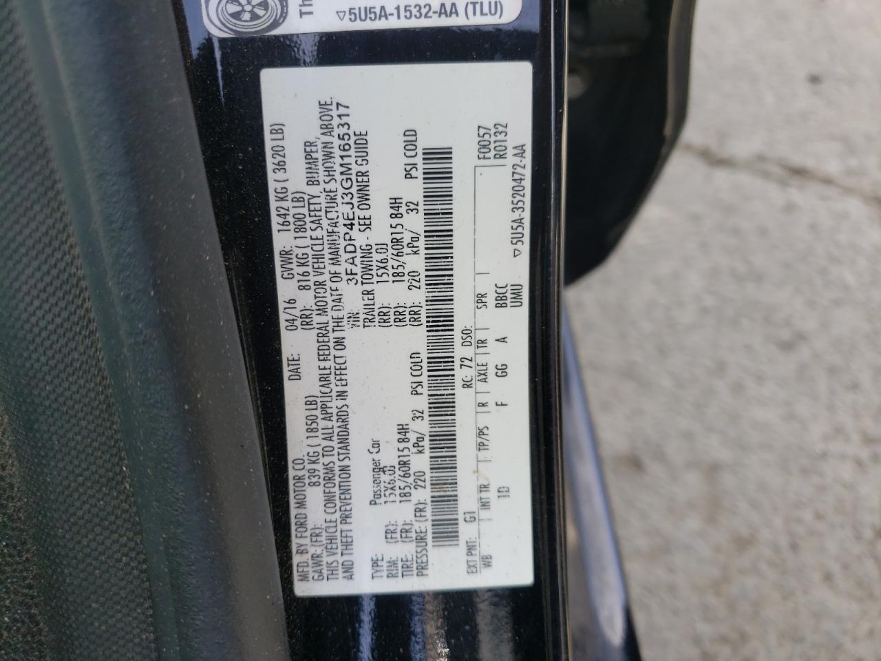 Photo 10 from auction – 2016 FORD FIESTA SE with VIN 3FADP4EJ3GM165317