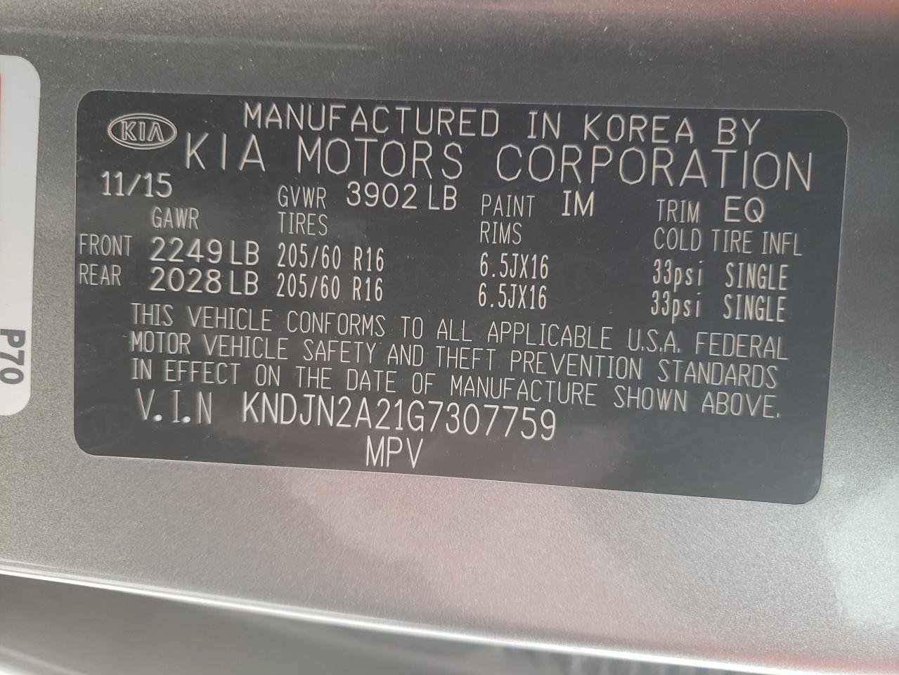 Photo 10 from auction – 2016 KIA SOUL with VIN KNDJN2A21G7307759