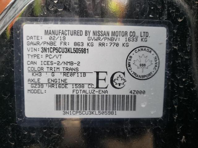 Photo 10 from auction – 2019 NISSAN KICKS S with VIN 3N1CP5CU3KL505981
