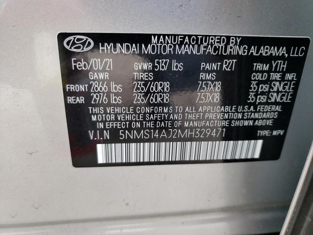 Photo 10 from auction – 2021 HYUNDAI SANTA FE S with VIN 5NMS14AJ2MH329471