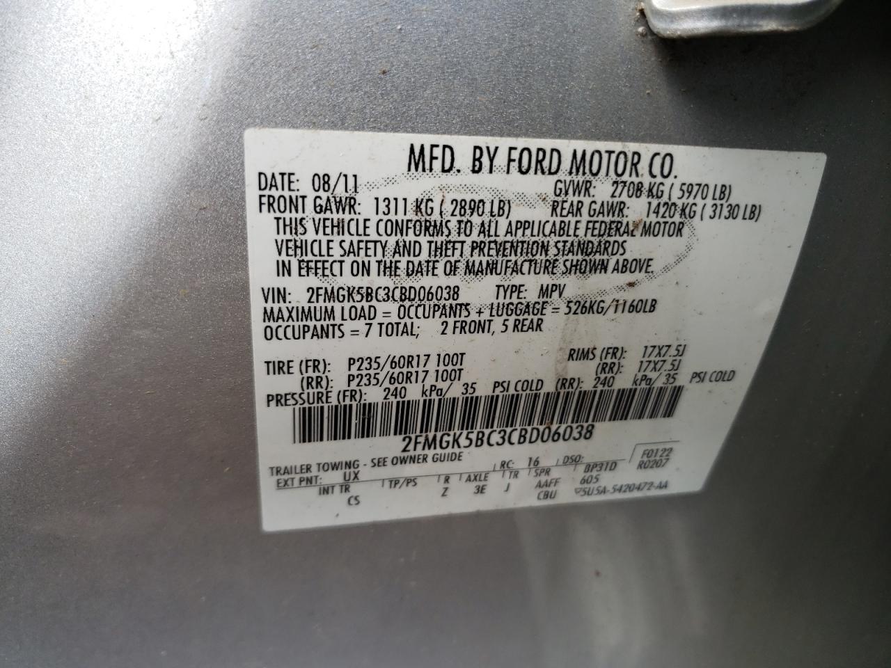 Photo 10 from auction – 2012 FORD FLEX SE with VIN 2FMGK5BC3CBD06038
