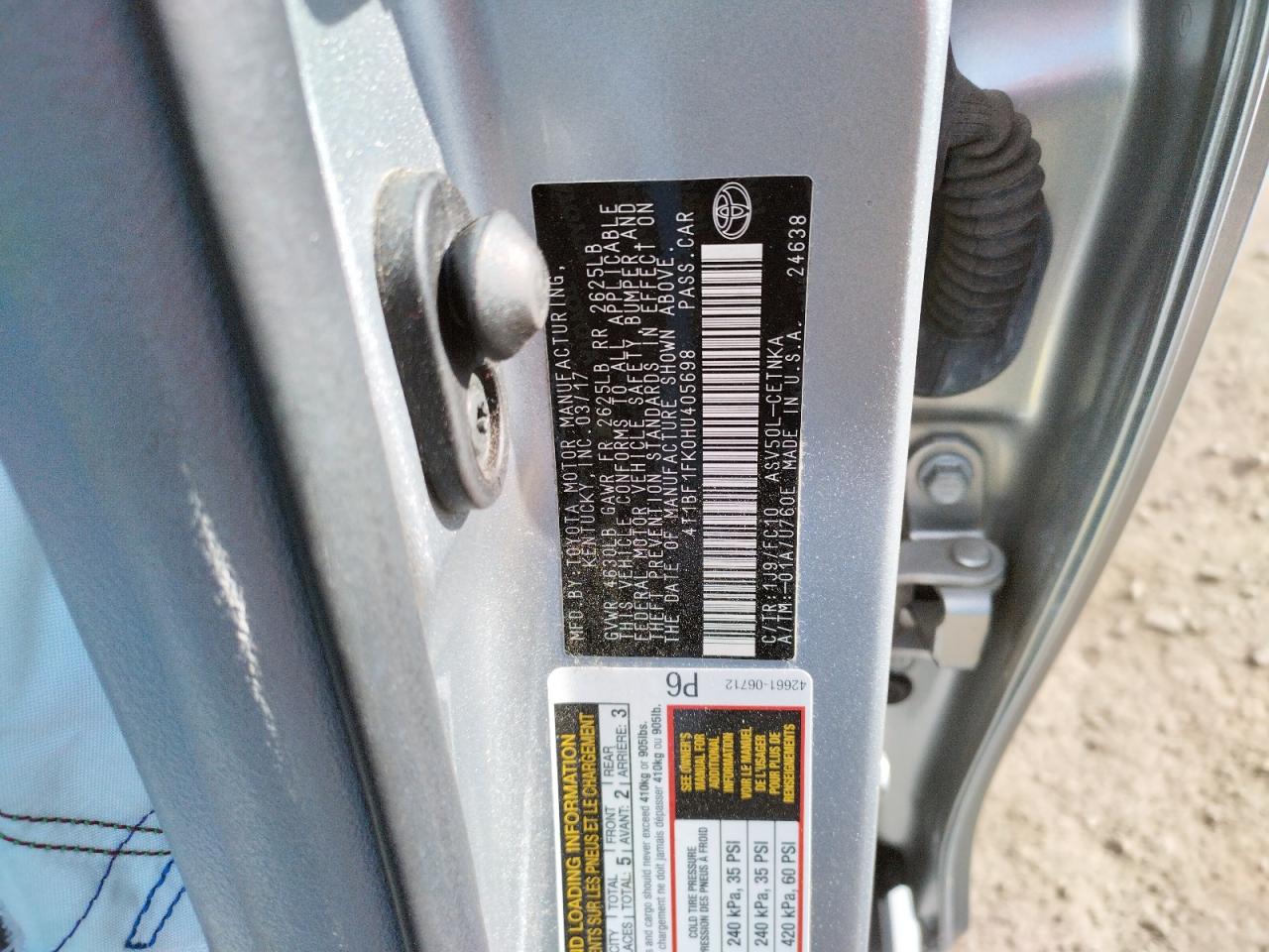 Photo 10 from auction – 2017 TOYOTA CAMRY LE with VIN 4T1BF1FK0HU405698