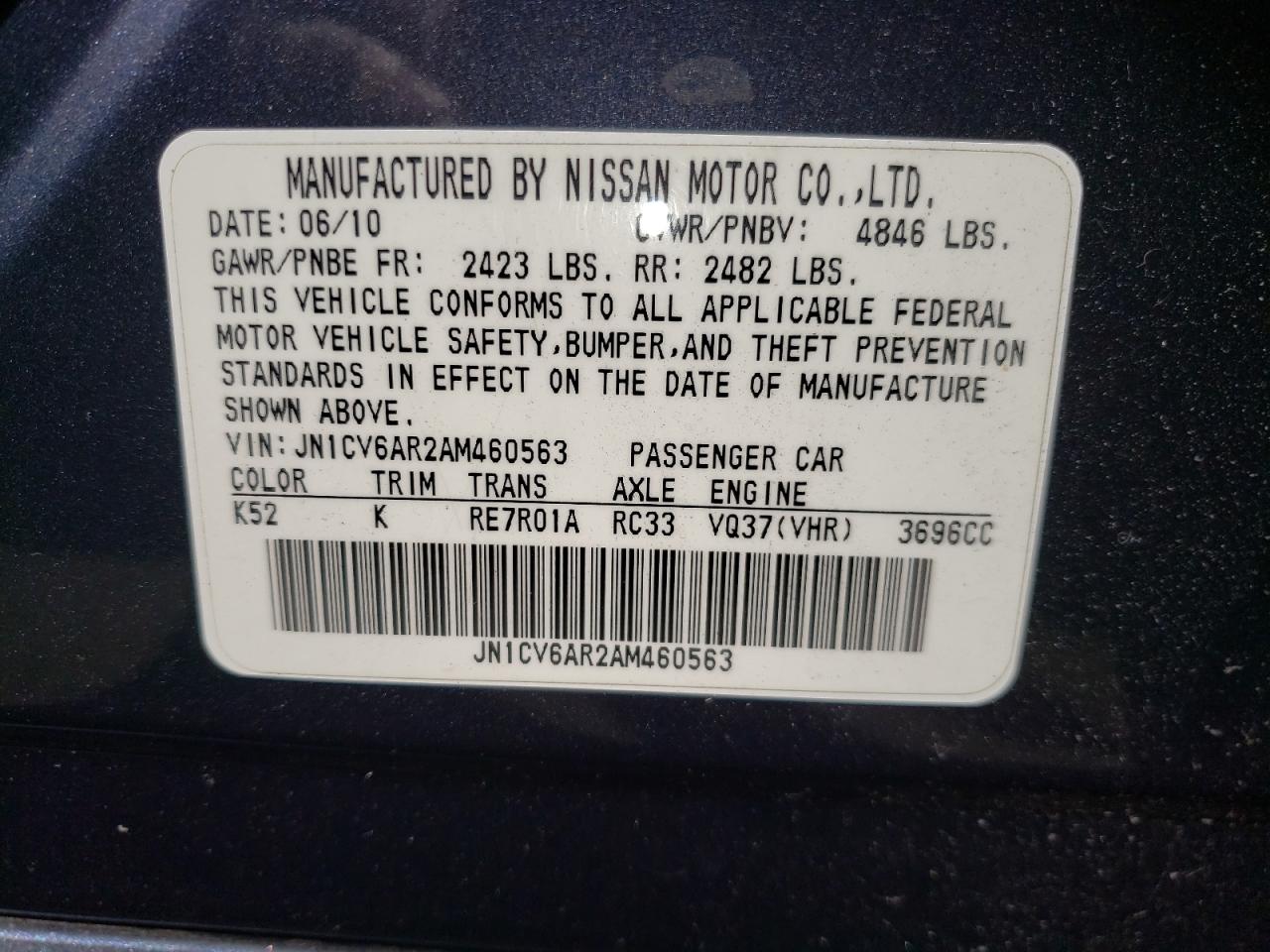 Photo 10 from auction – 2010 INFINITI G37 with VIN JN1CV6AR2AM460563
