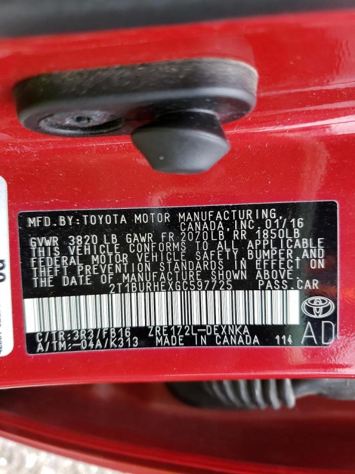 Photo 10 from auction – 2016 TOYOTA COROLLA L with VIN 2T1BURHEXGC597725