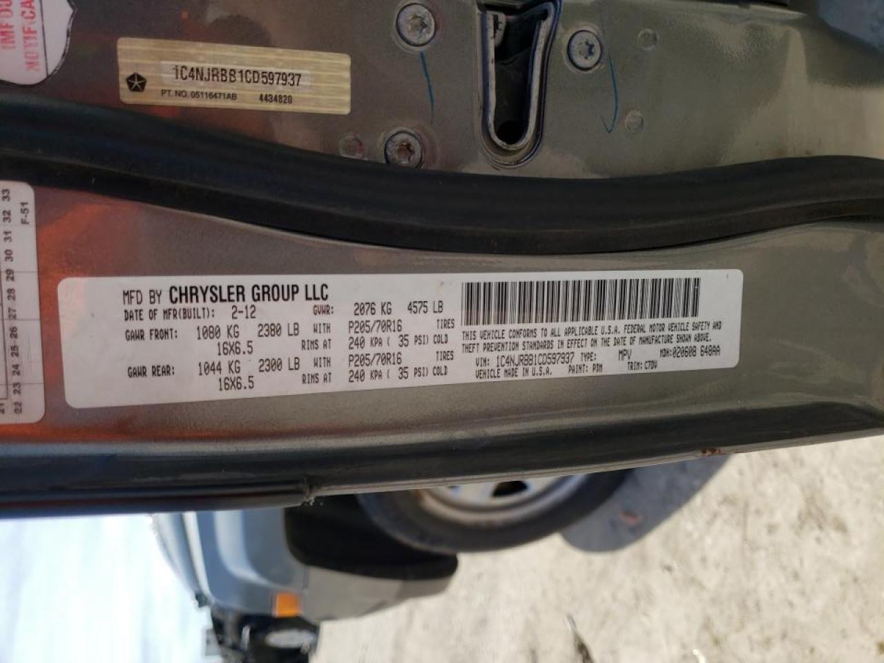 Photo 10 from auction – 2012 JEEP PATRIOT SP with VIN 1C4NJRBB1CD597937