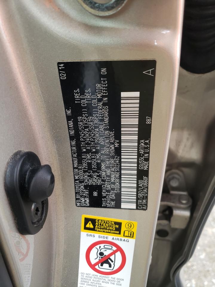 Photo 10 from auction – 2014 TOYOTA HIGHLANDER with VIN 5TDDKRFH6ES023462