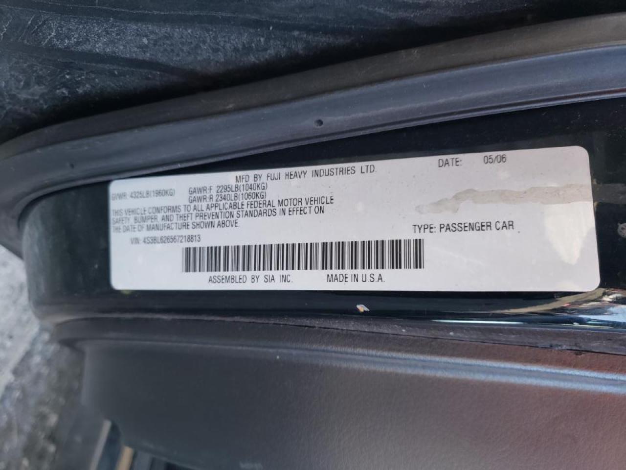 Photo 10 from auction – 2006 SUBARU LEGACY 2.5 with VIN 4S3BL626567218813