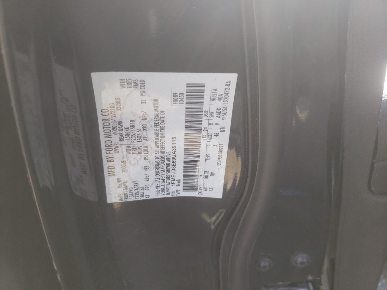 Photo 10 from auction – 2009 FORD EXPLORER S with VIN 1FMEU33E69UA39115