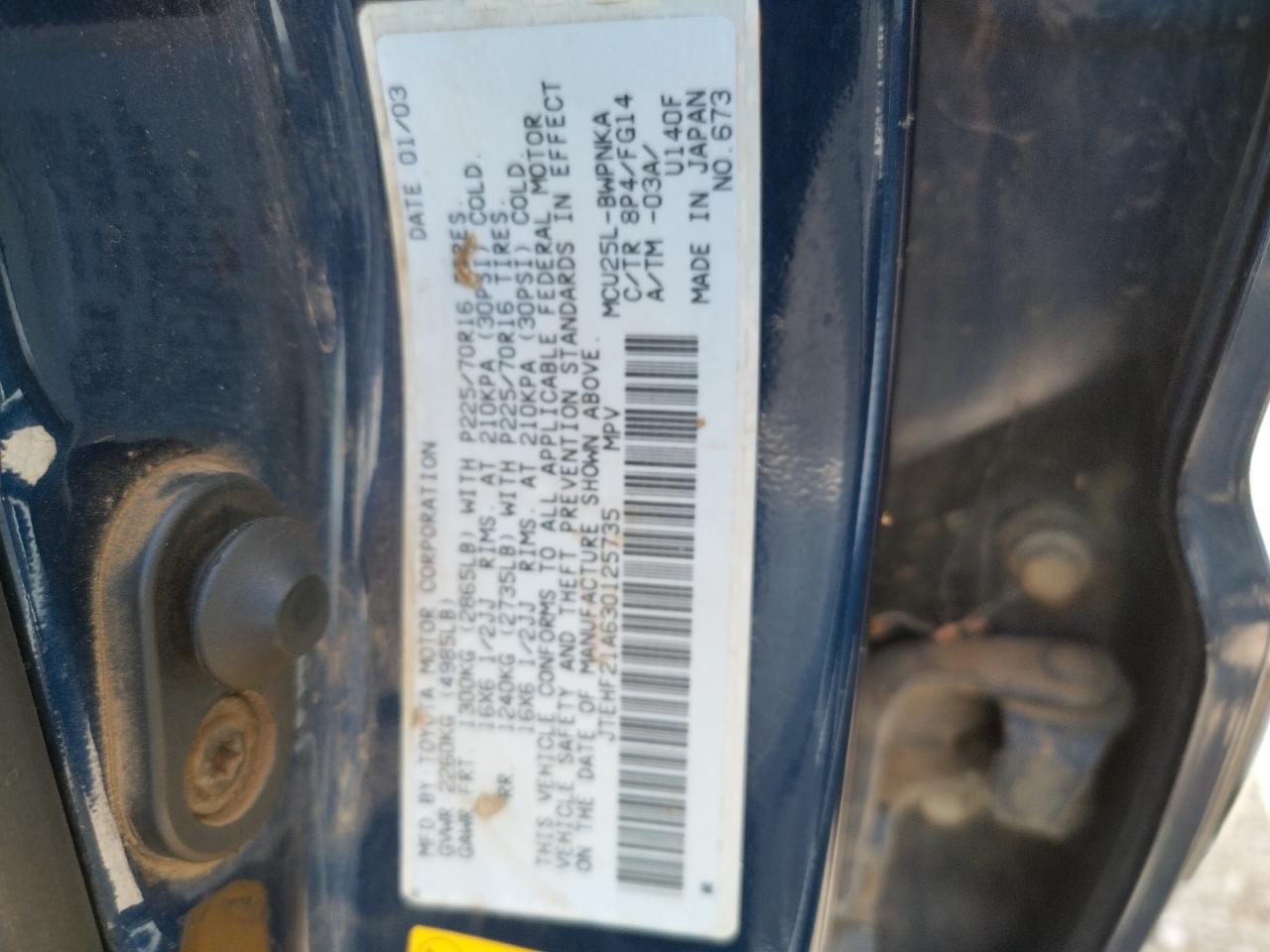 Photo 10 from auction – 2003 TOYOTA HIGHLANDER with VIN JTEHF21A630125735
