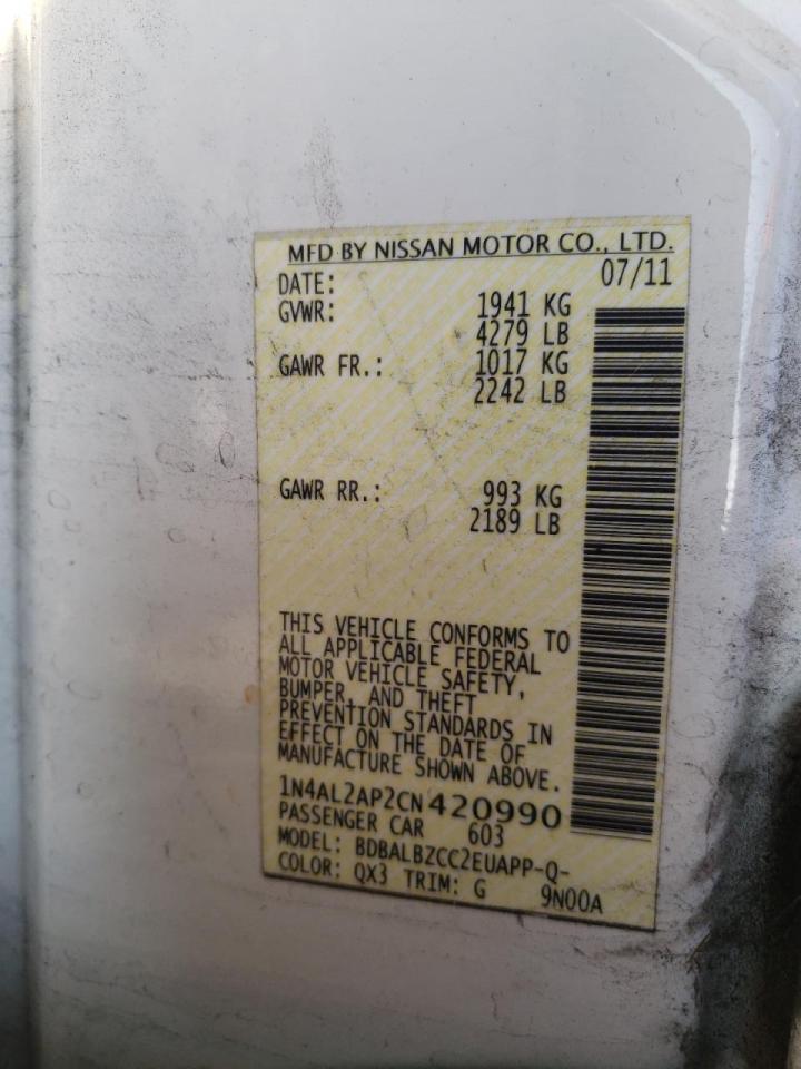 Photo 10 from auction – 2012 NISSAN ALTIMA BAS with VIN 1N4AL2AP2CN420990