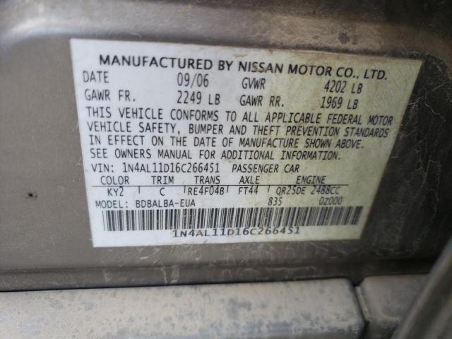 Photo 10 from auction – 2006 NISSAN ALTIMA S with VIN 1N4AL11D16C266451