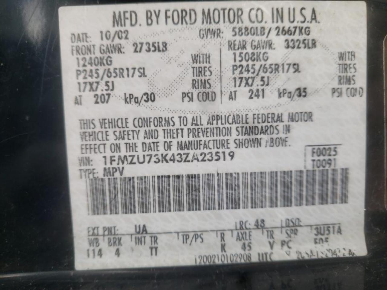 Photo 10 from auction – 2003 FORD EXPLORER X with VIN 1FMZU73K43ZA23519