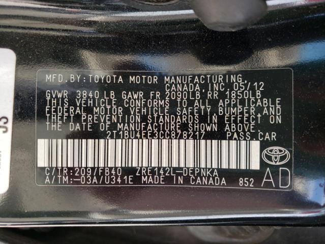 Photo 10 from auction – 2012 TOYOTA COROALLA with VIN 2T1BU4EE3CC878217