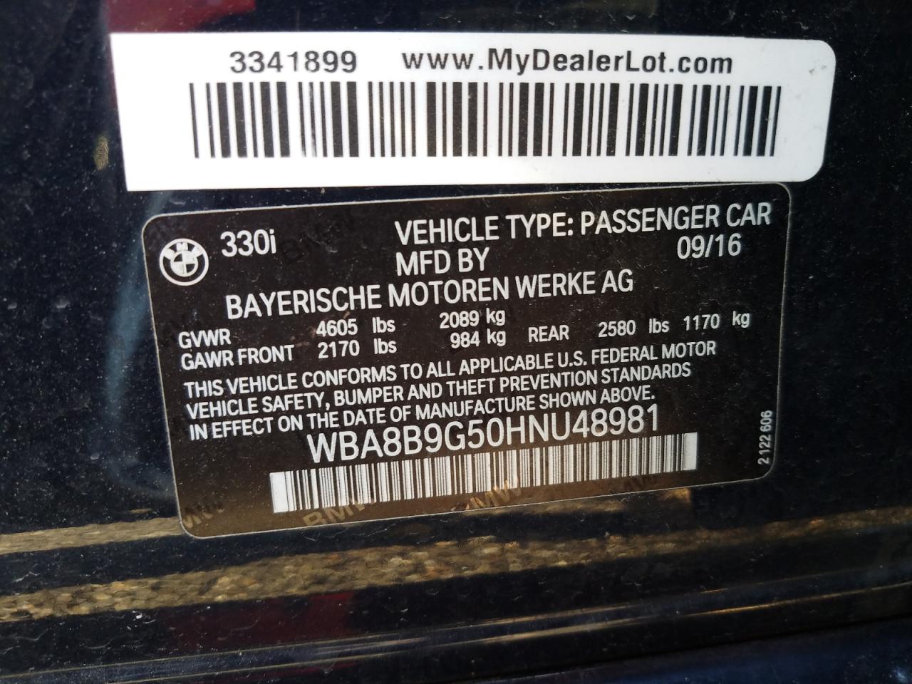 Photo 10 from auction – 2017 BMW 330 I with VIN WBA8B9G50HNU48981