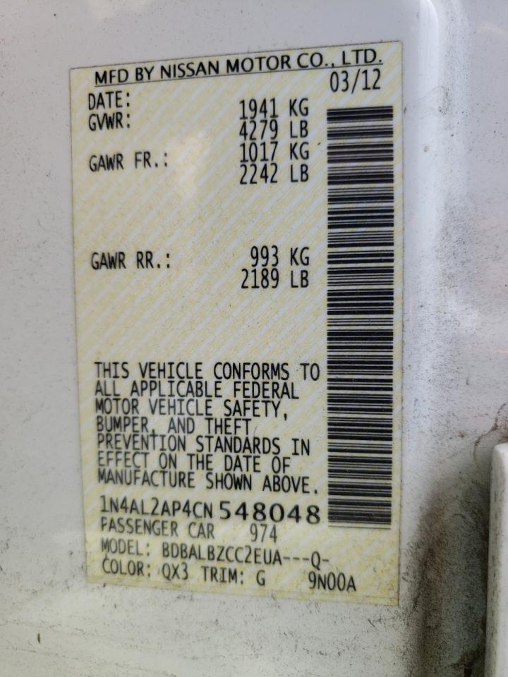 Photo 10 from auction – 2012 NISSAN ALTIMA BAS with VIN 1N4AL2AP4CN548048