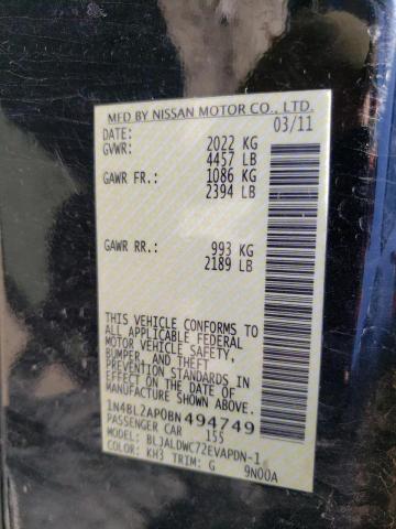 Photo 10 from auction – 2011 NISSAN ALTIMA SR with VIN 1N4BL2AP0BN494749