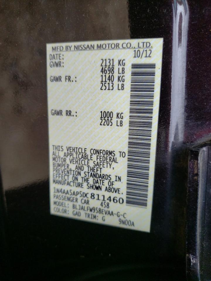 Photo 10 from auction – 2013 NISSAN MAXIMA S with VIN 1N4AA5AP5DC811460