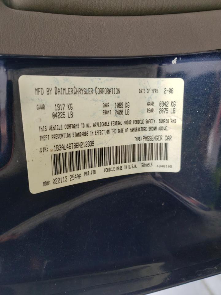 Photo 10 from auction – 2006 DODGE STRATUS SX with VIN 1B3AL46T86N212839