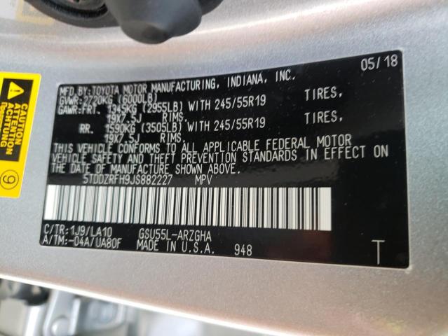 Photo 10 from auction – 2018 TOYOTA HIGHLANDER with VIN 5TDDZRFH9JS882227