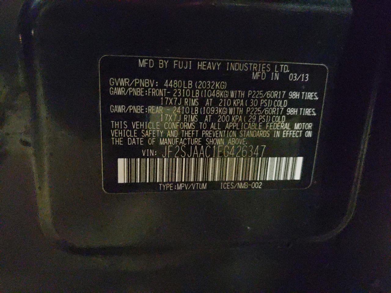 Photo 10 from auction – 2014 SUBARU FORESTER 2 with VIN JF2SJAAC1EG426347