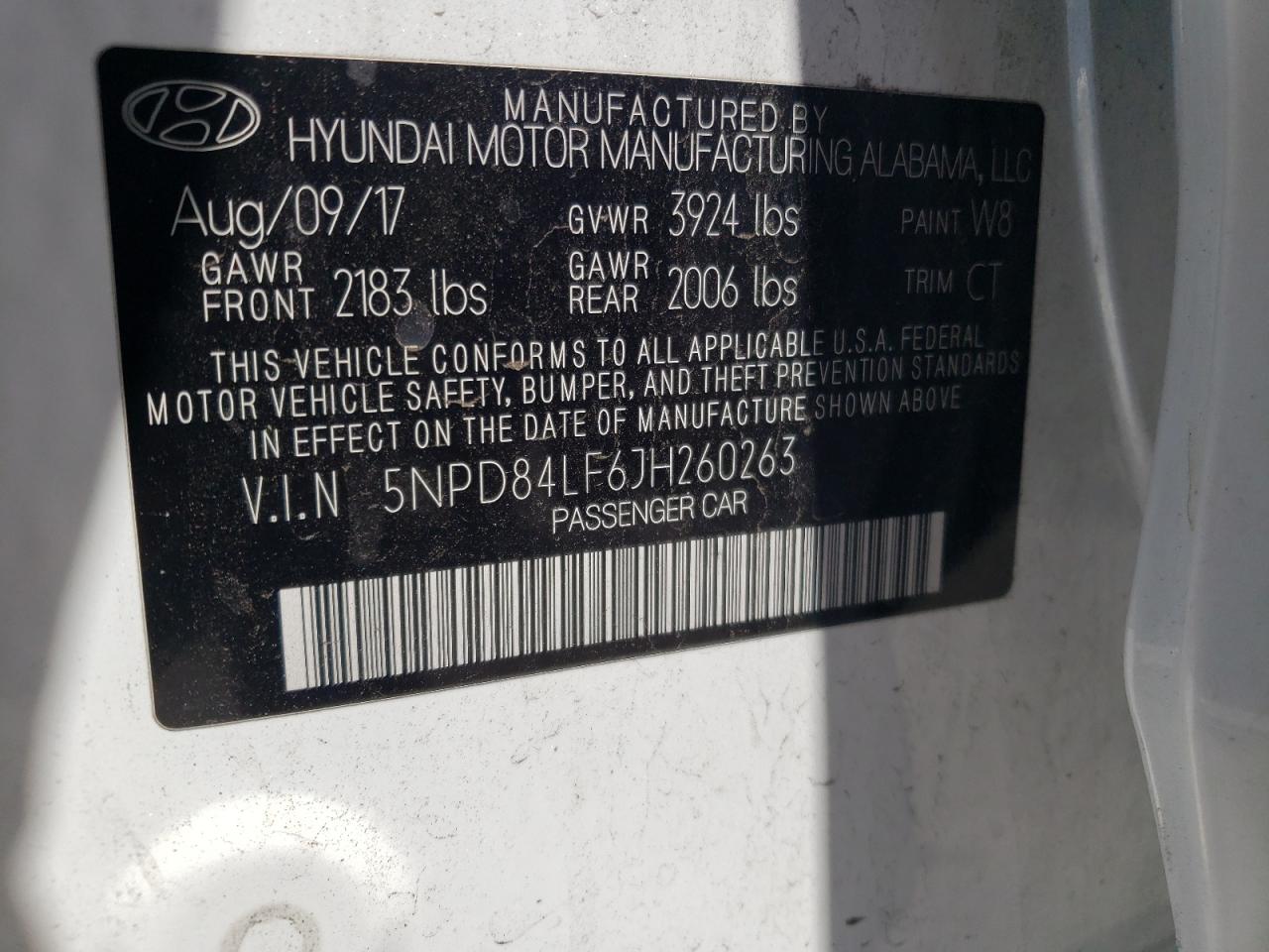 Photo 10 from auction – 2018 HYUNDAI 260 with VIN 5NPD84LF6JH260263