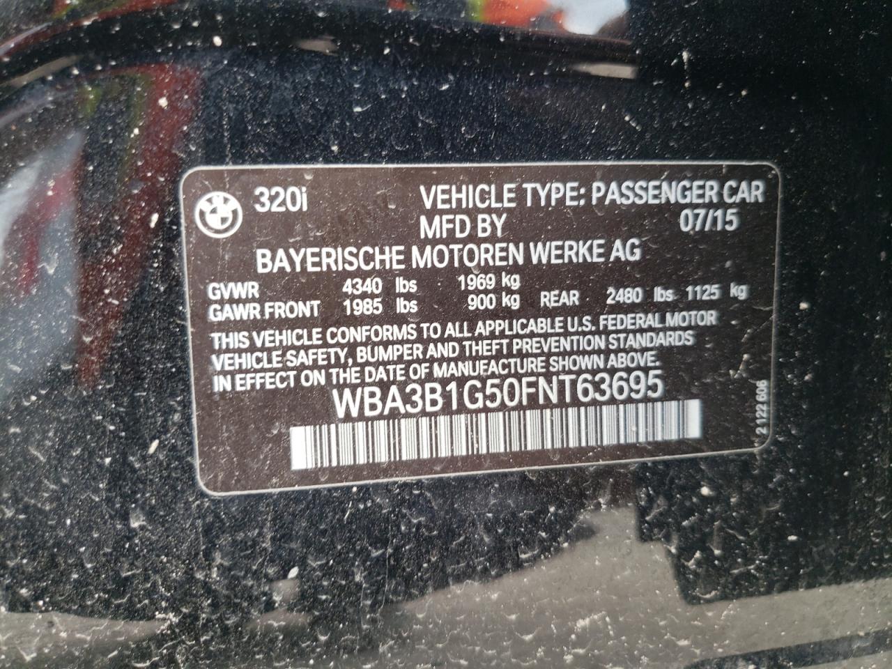 صورة رقم 10 من المزاد - 2015 BMW 320 I مع VIN WBA3B1G50FNT63695