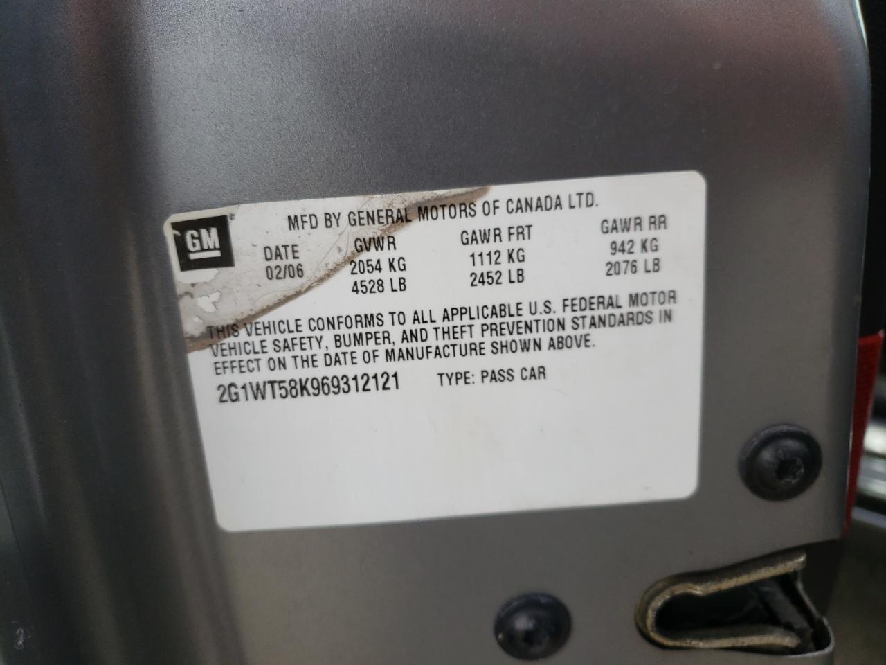 Photo 10 from auction – 2006 CHEVROLET IMPALA LT with VIN 2G1WT58K969312121