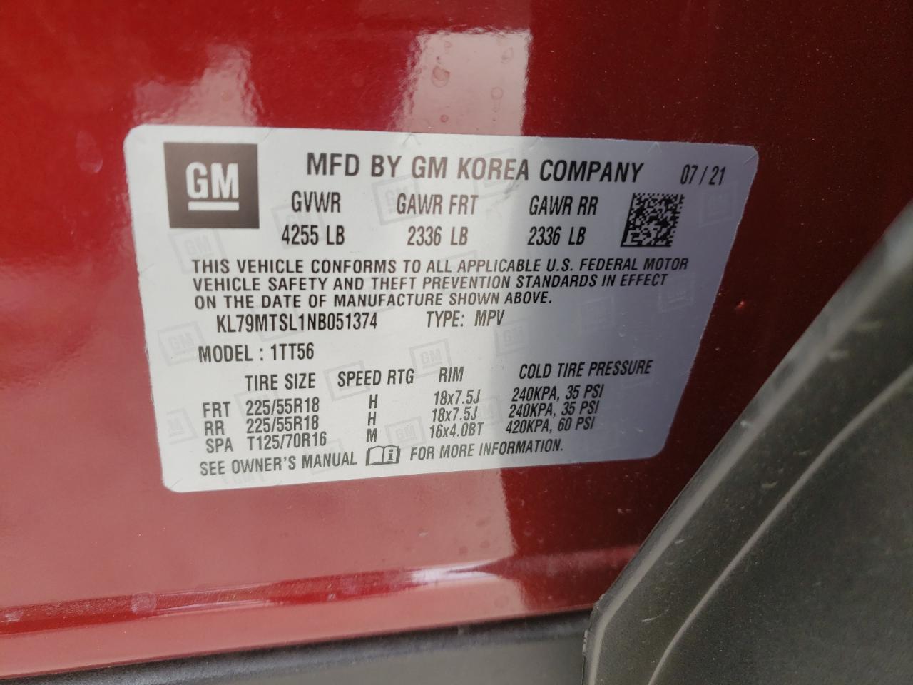 Photo 10 from auction – 2022 CHEVROLET TRAILBLAZE with VIN KL79MTSL1NB051374
