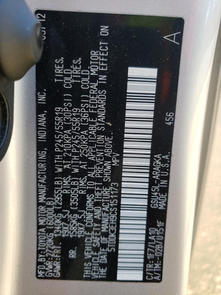 Photo 10 from auction – 2012 TOYOTA HIGHLANDER with VIN 5TDDK3EH9CS151173