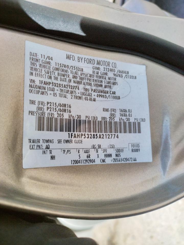 Photo 10 from auction – 2005 FORD TAURUS SE with VIN 1FAHP53285A212774