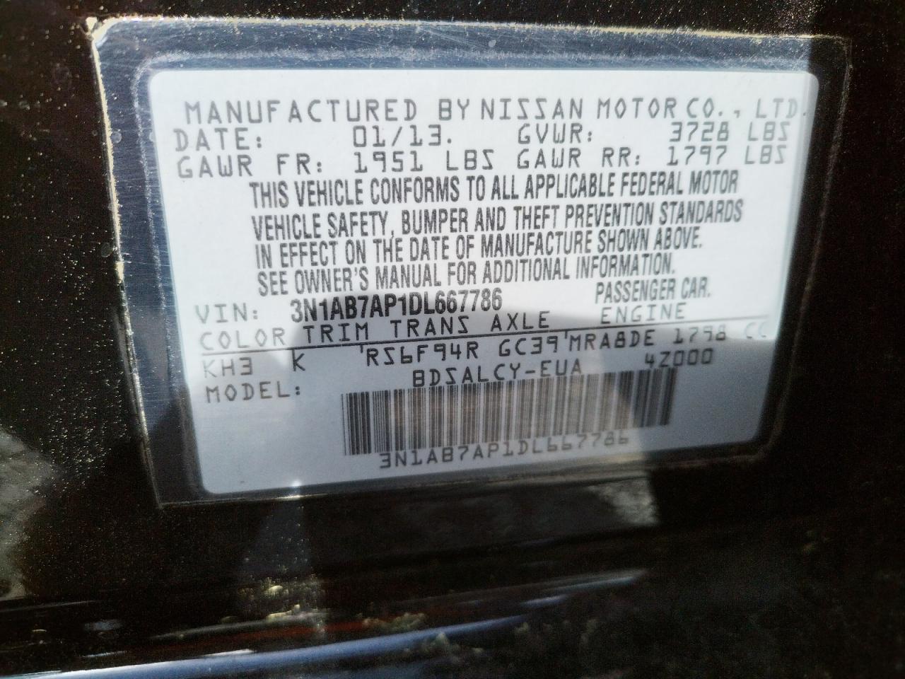 Photo 10 from auction – 2013 NISSAN SENTRA S with VIN 3N1AB7AP1DL667786