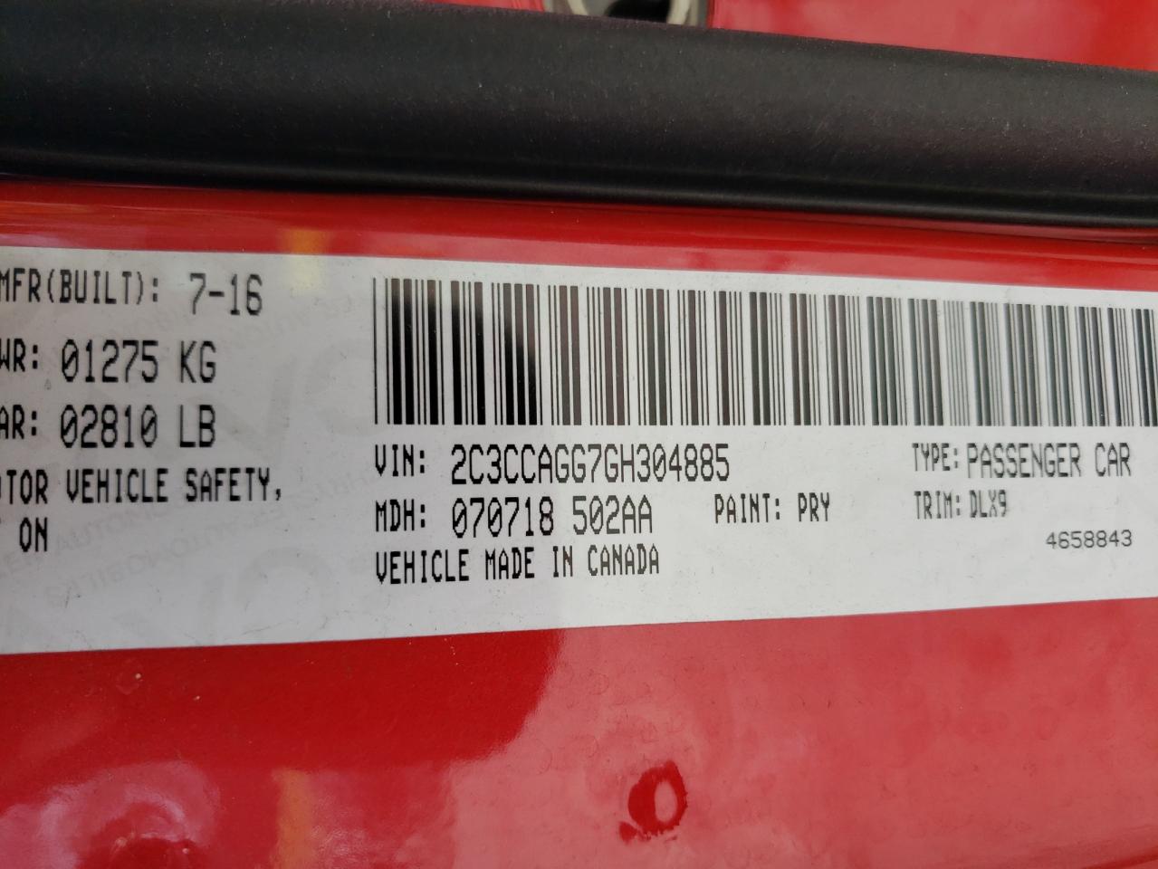 Photo 20 from auction – 2016 CHRYSLER 300 S with VIN 2C3CCAGG7GH304885