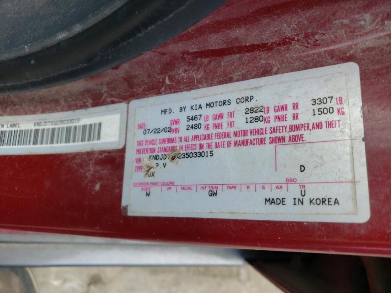 Photo 10 from auction – 2003 KIA SORENTO EX with VIN KNDJD733235033015