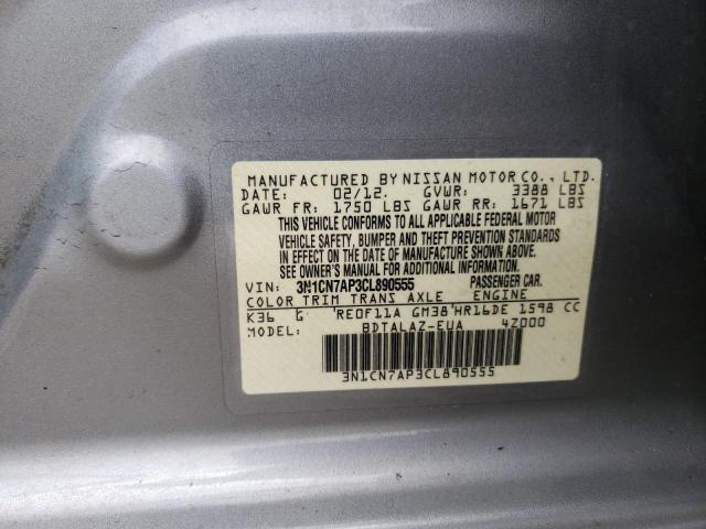 Photo 10 from auction – 2012 NISSAN VERSA S with VIN 3N1CN7AP3CL890555