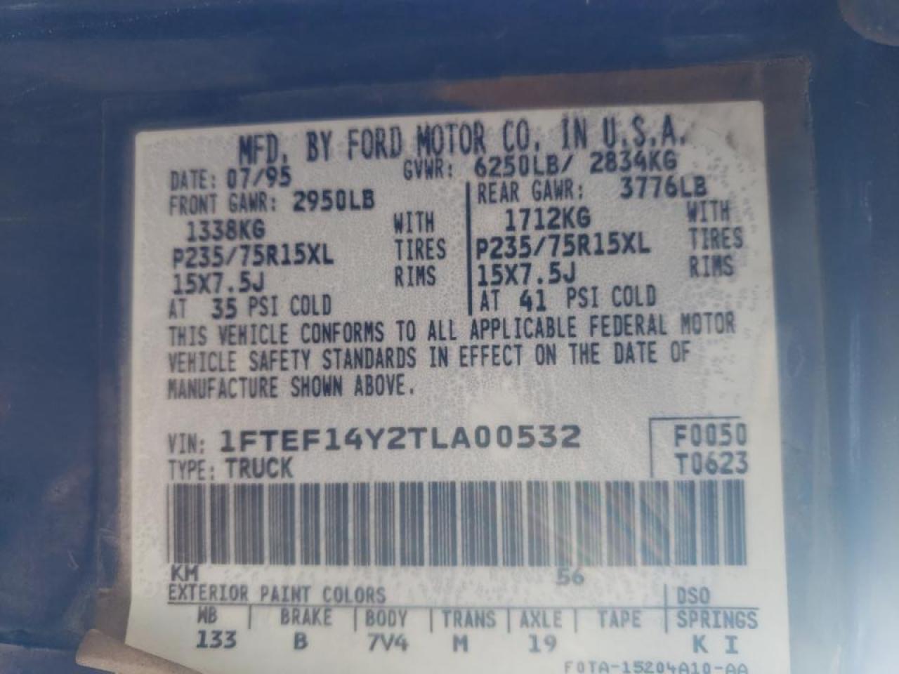 Photo 10 from auction – 1996 FORD F150 with VIN 1FTEF14Y2TLA00532