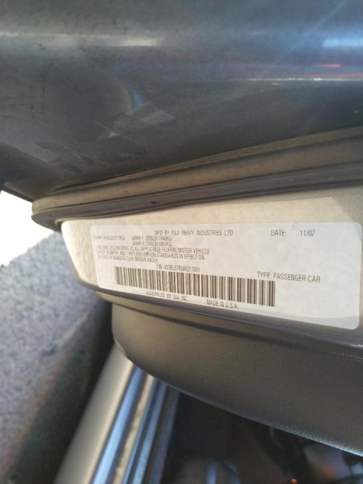 Photo 10 from auction – 2008 SUBARU LEGACY GT with VIN 4S3BL676386217001