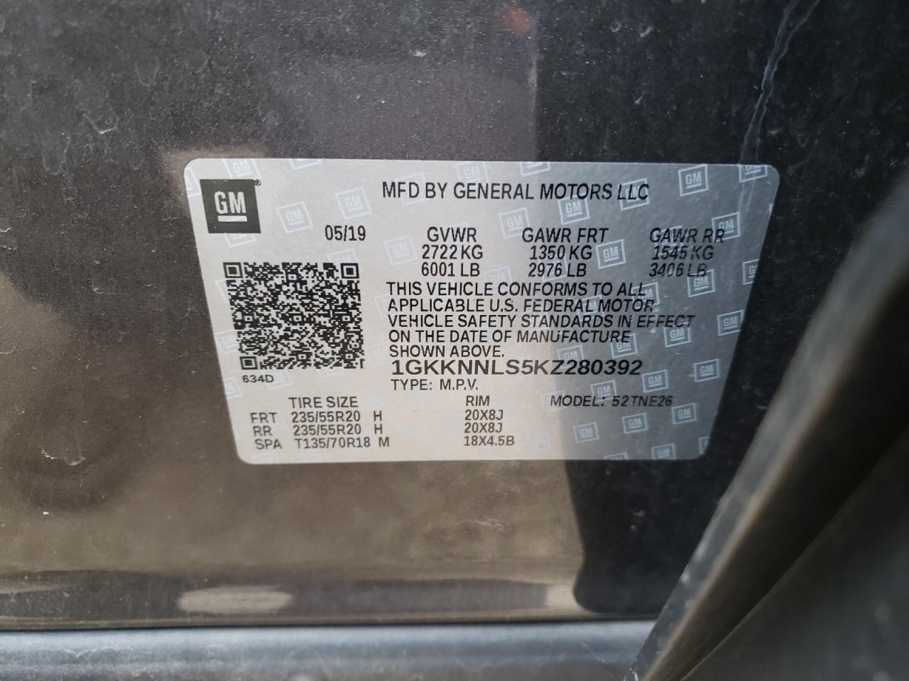 Photo 10 from auction – 2019 GMC ACADIA SLT with VIN 1GKKNNLS5KZ280392