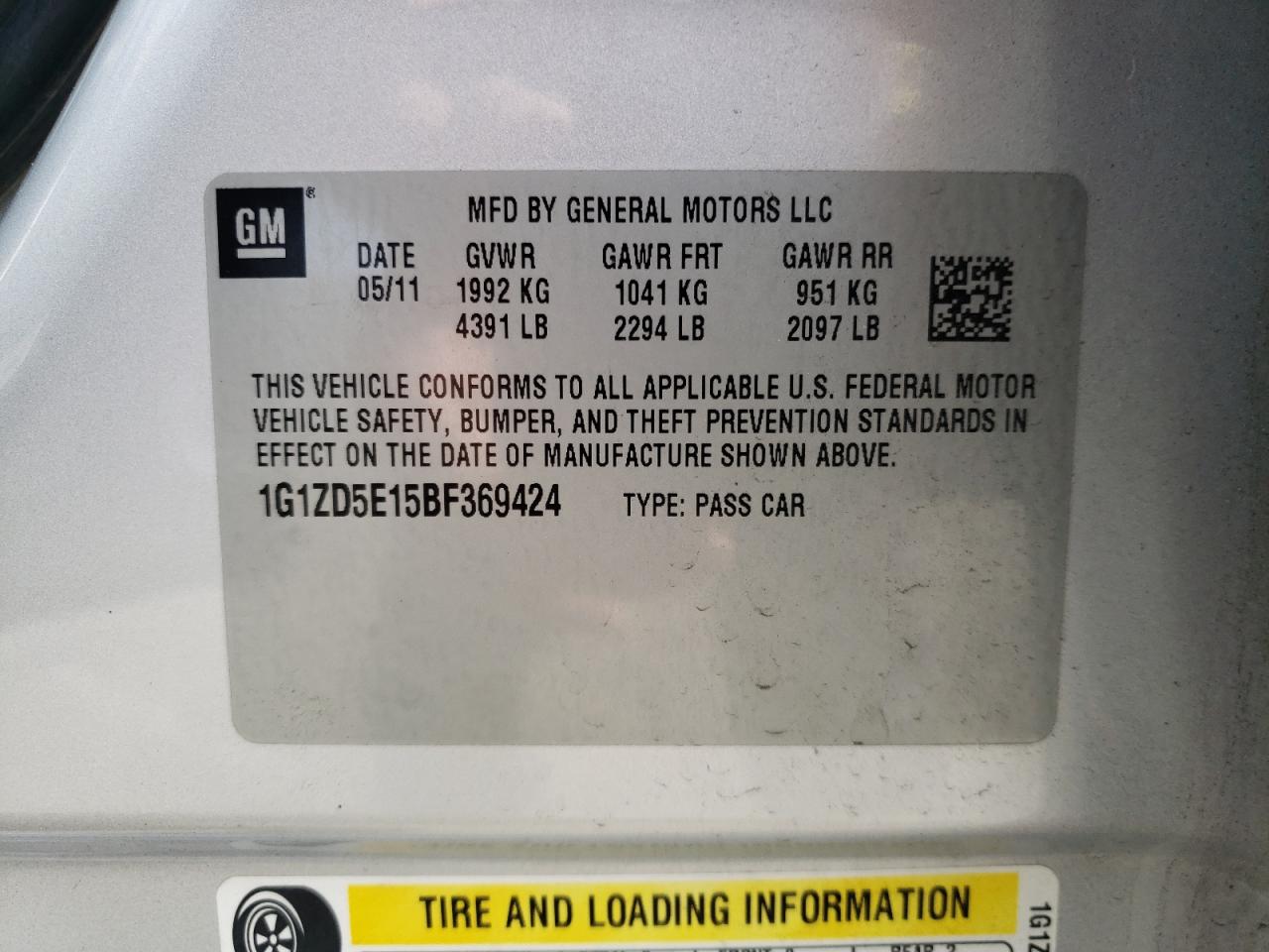 Photo 10 from auction – 2011 CHEVROLET MALIBU 2LT with VIN 1G1ZD5E15BF369424