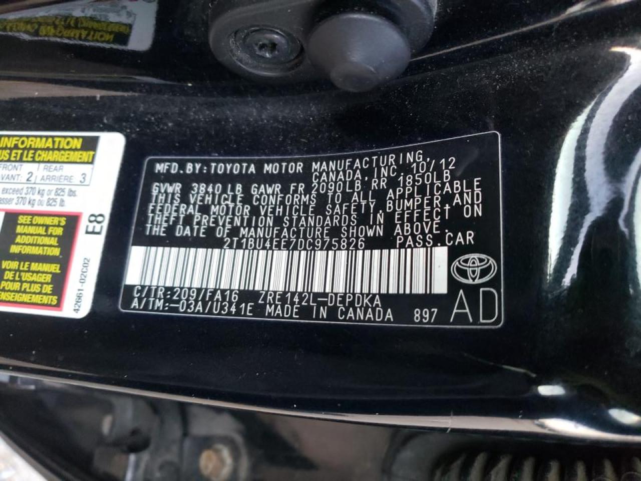 Photo 10 from auction – 2013 TOYOTA COROLLA BA with VIN 2T1BU4EE7DC975826