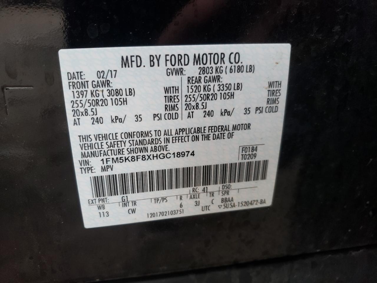 Photo 10 from auction – 2017 FORD EXPLORER L with VIN 1FM5K8F8XHGC18974