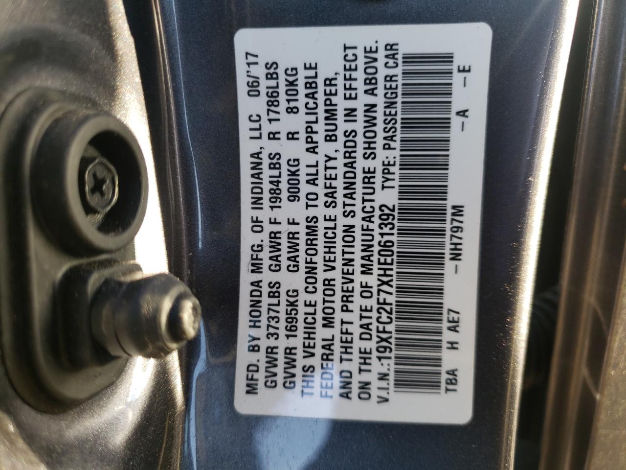Photo 10 from auction – 2017 HONDA CIVIC EX with VIN 19XFC2F7XHE061392