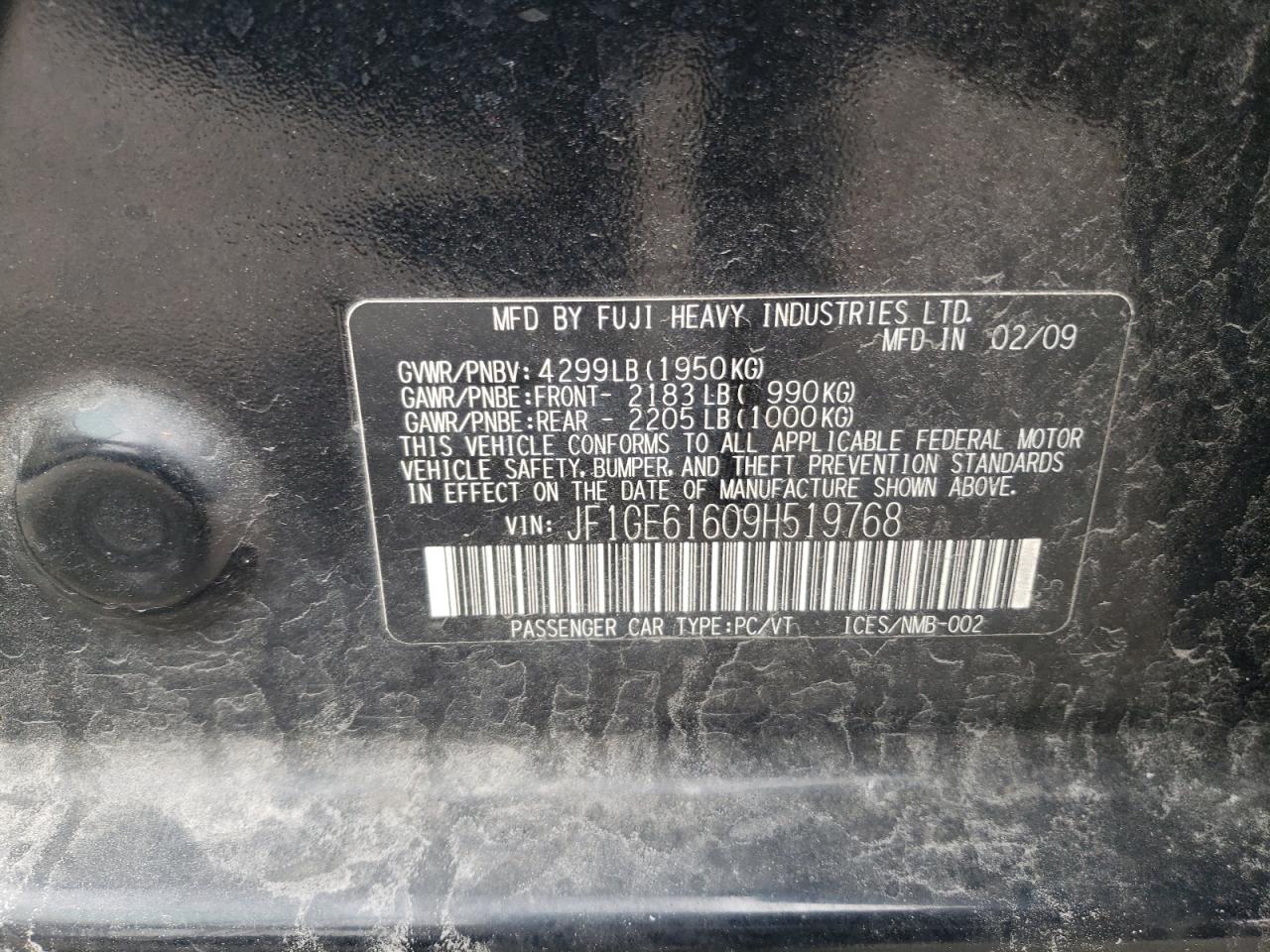Photo 10 from auction – 2009 SUBARU IMPREZA 2. with VIN JF1GE61609H519768