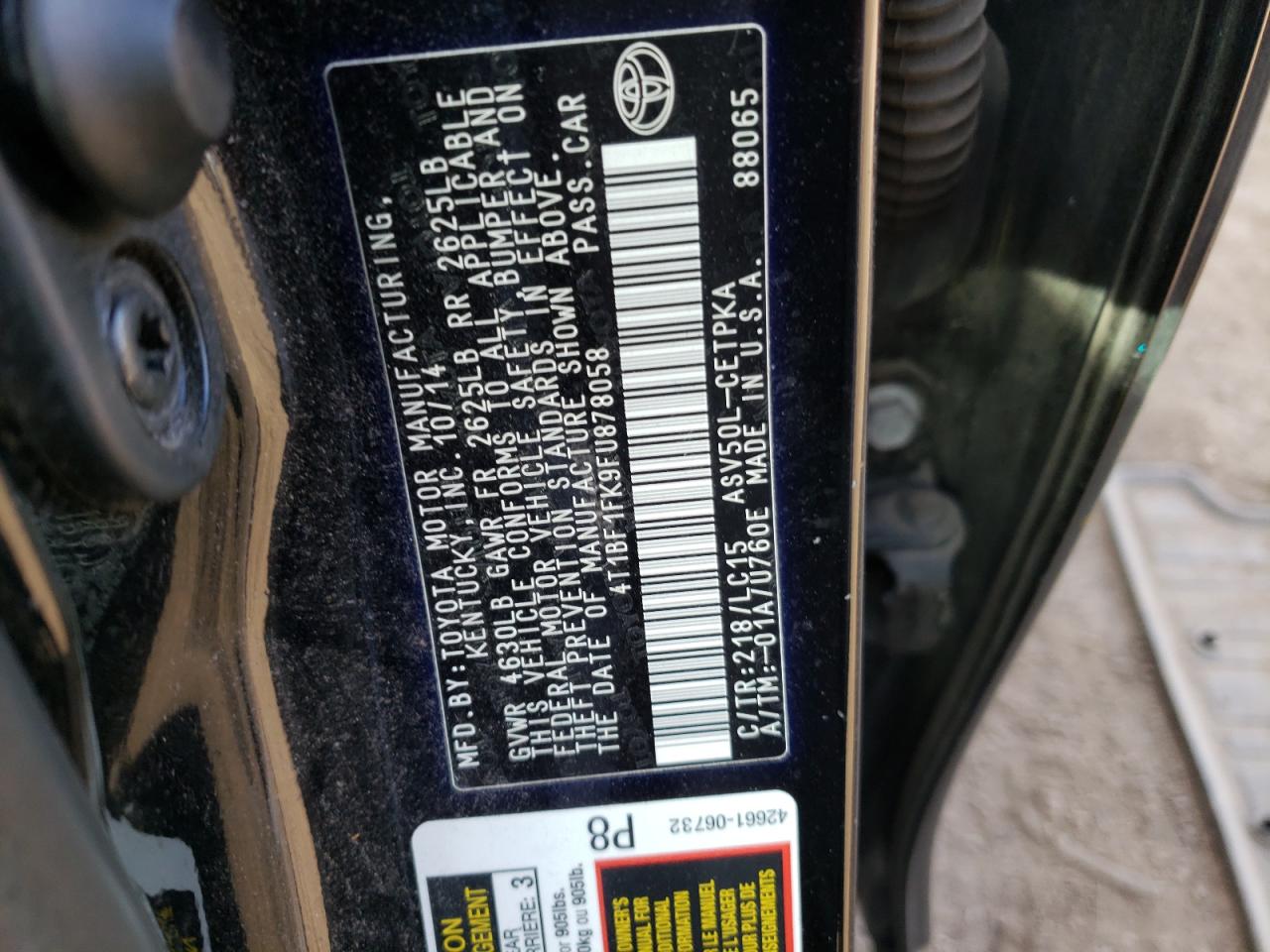 Photo 10 from auction – 2015 TOYOTA CAMRY LE with VIN 4T1BF1FK9FU878058
